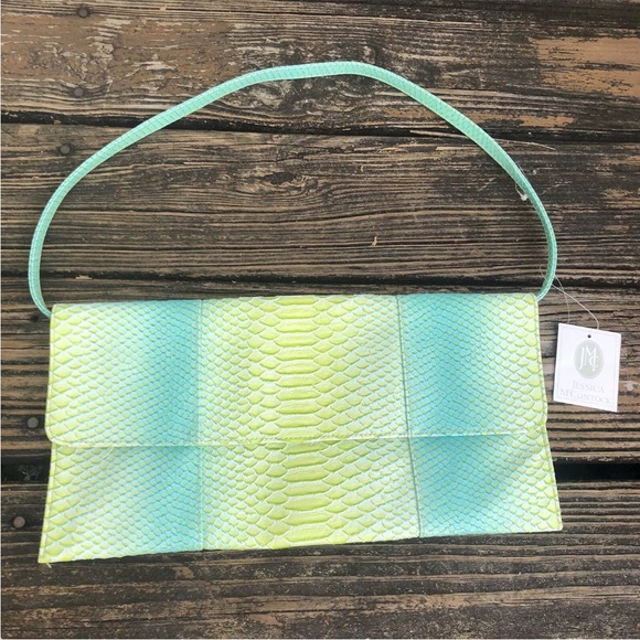 Jessica McClintock Snake Mermaid Purse Bag Clutch Blue Green Vintage 80s 90s - Picture 1 of 12